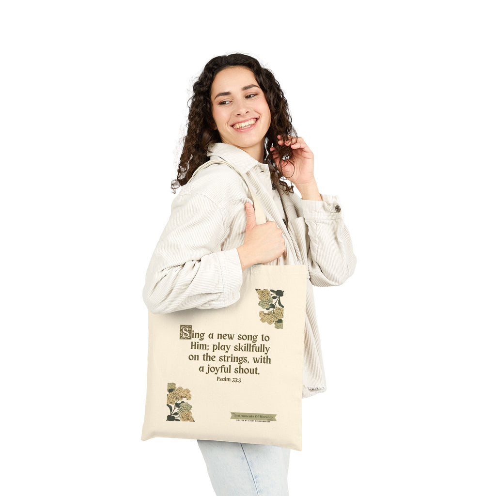 Music Tote Bag - Psalm 33:3 Christian Floral Tote