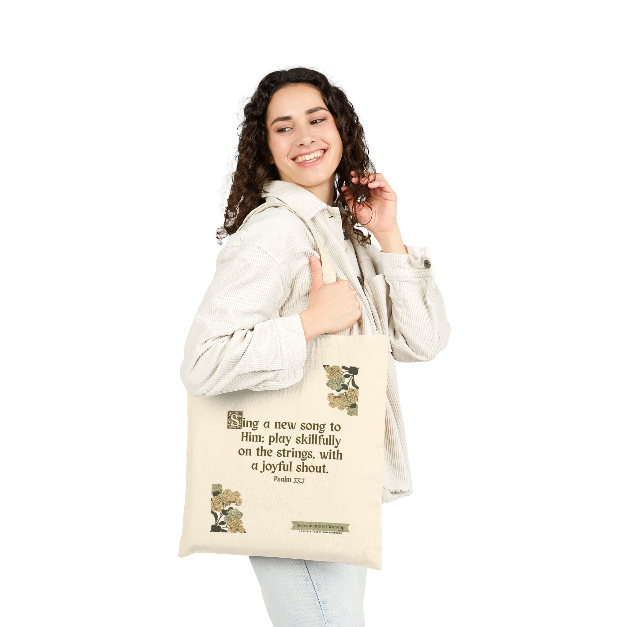 Music Tote Bag - Psalm 33:3 Christian Floral Tote
